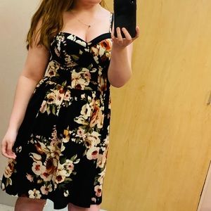Black and floral dress with pockets